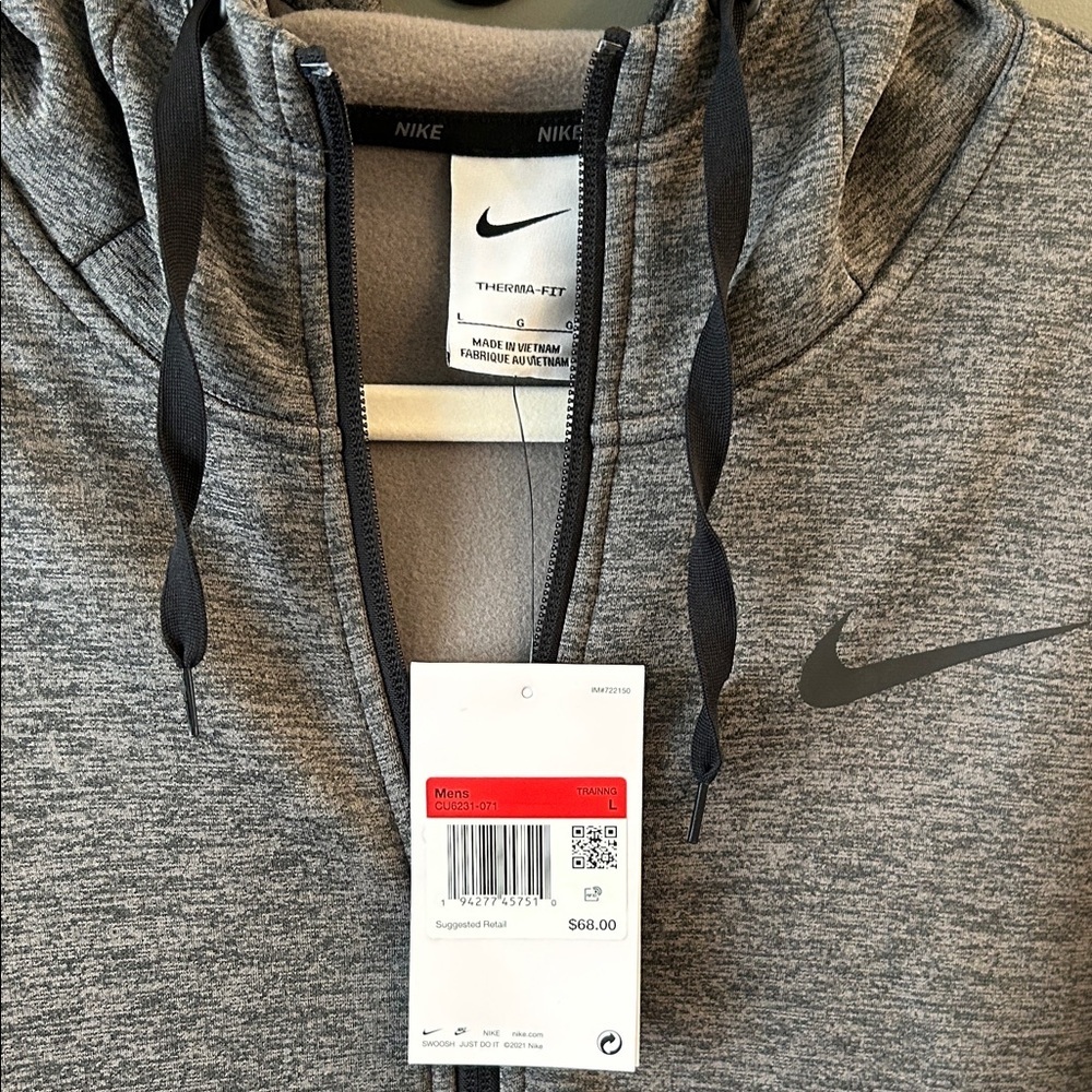 Nike Men’s  Charcoal Full-Zip Hoodie Therma-Fit Size Large - Picture 2 of 5